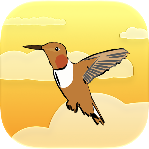 Das Dayavue-App-Icon: ein Kolibri vor einem warmen gelben Himmel.